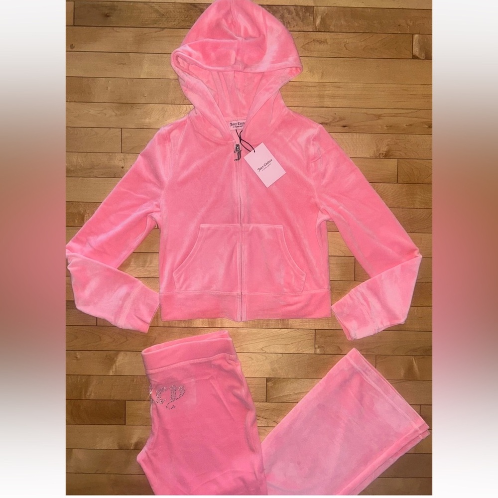 NEW! JUICY COUTURE Velour OG Bling Tracksuit Hoodie & Pant Set Flamingo Pink M - Picture 3 of 6